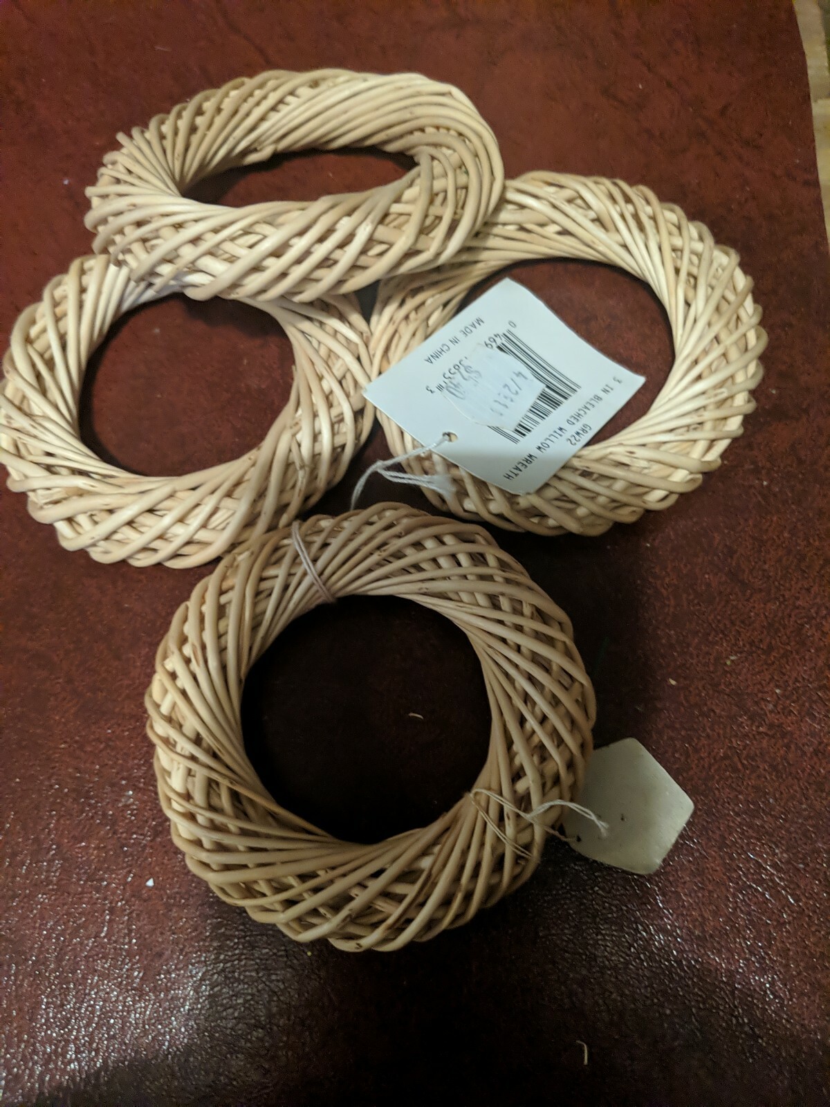 Set of 4-Bleached Willow 3 inch Wreaths New For Winter or Spring Decor