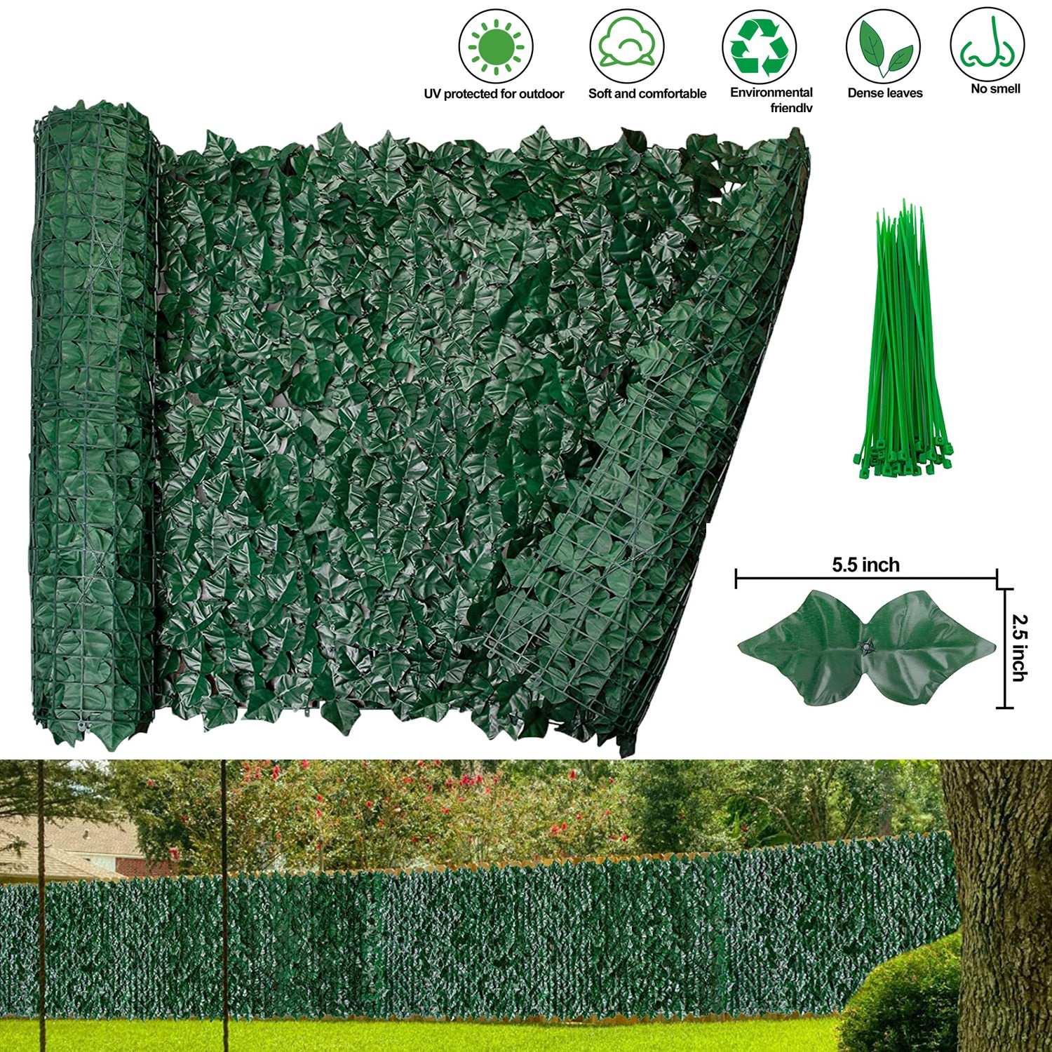 Artificial Faux Ivy Leaf Leaves Privacy Fence Screen Decor Panels Outdoor Hedge