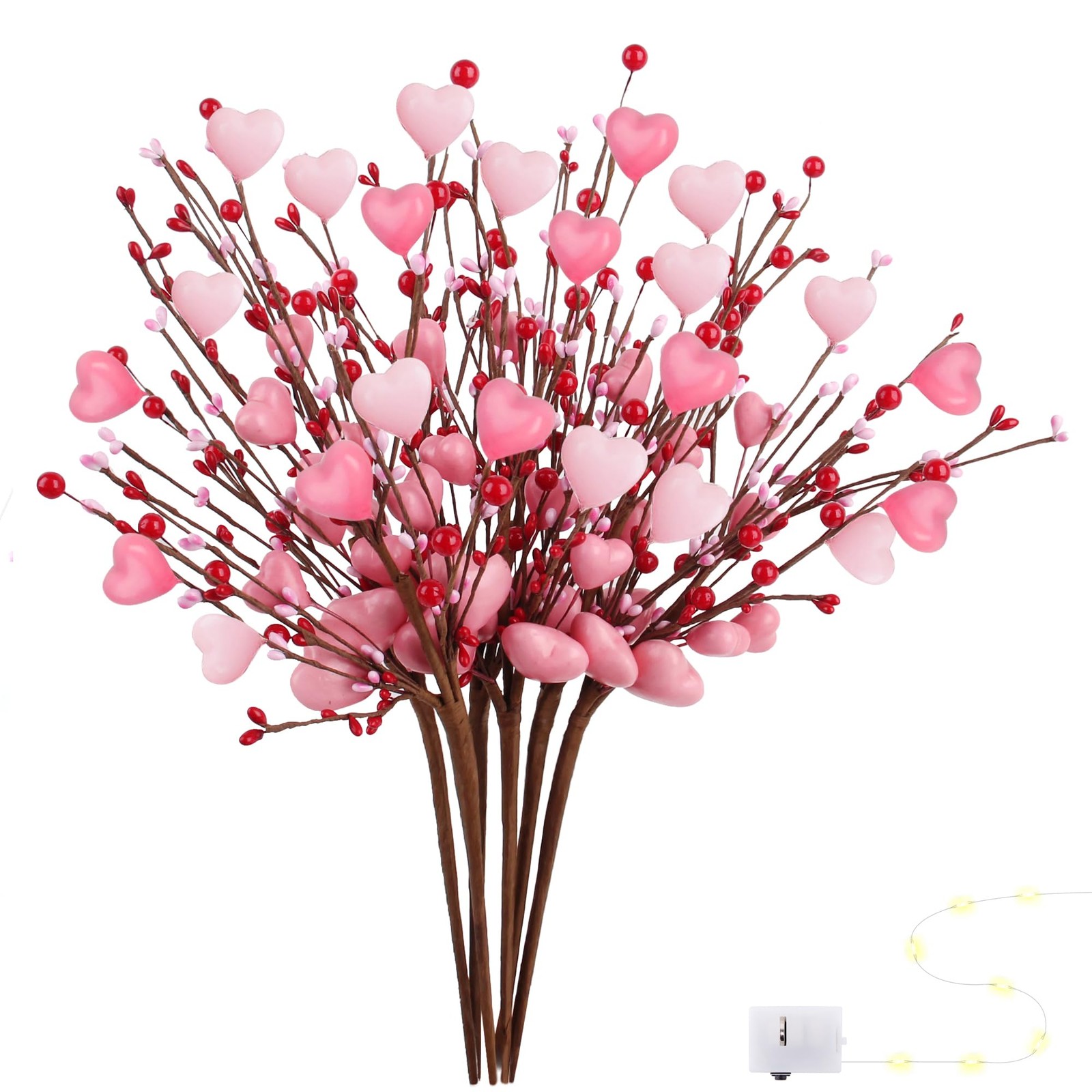 8 PCS Pink Heart Shaped Valentine Floral Picks Red Berries Roses Bouquets