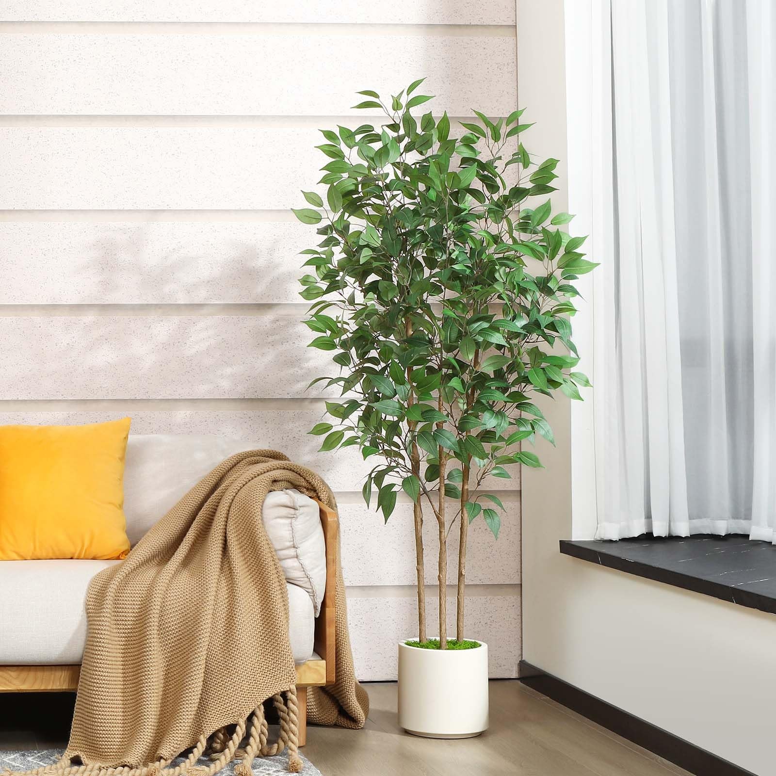 Ficus Artificial Tree 5ft Tall Fake Ficus Tree for Home Decor Indoor Faux Sil…