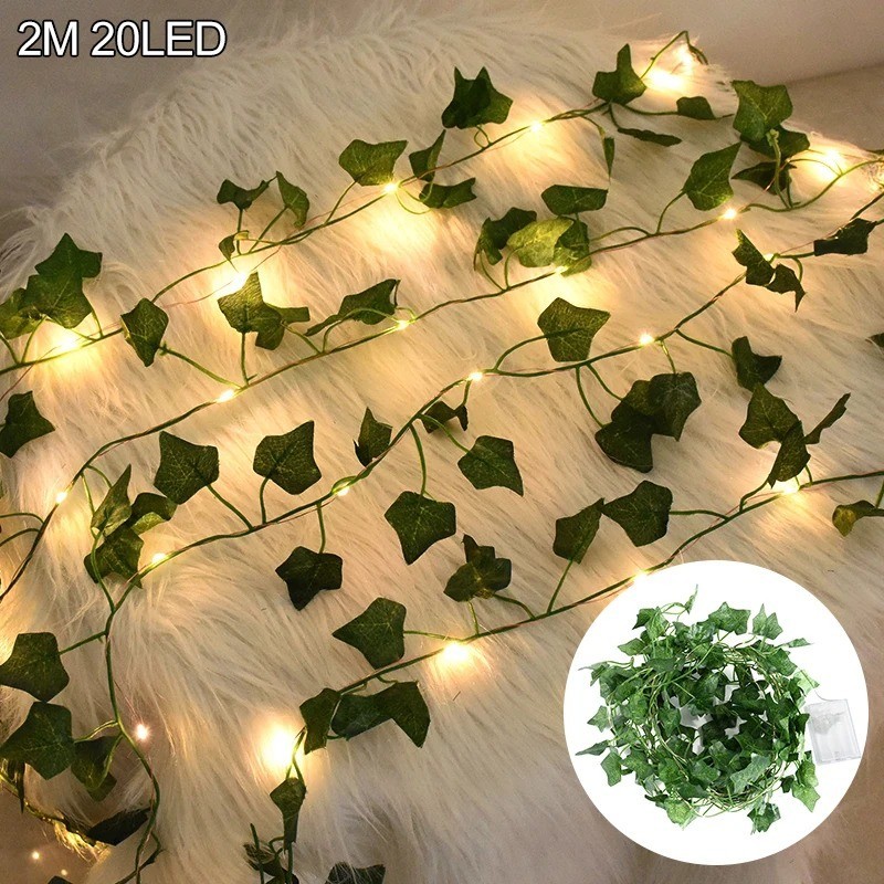 2/5/10M Silk Leaves Fake Creeper Green Leaf Ivy Vine LED