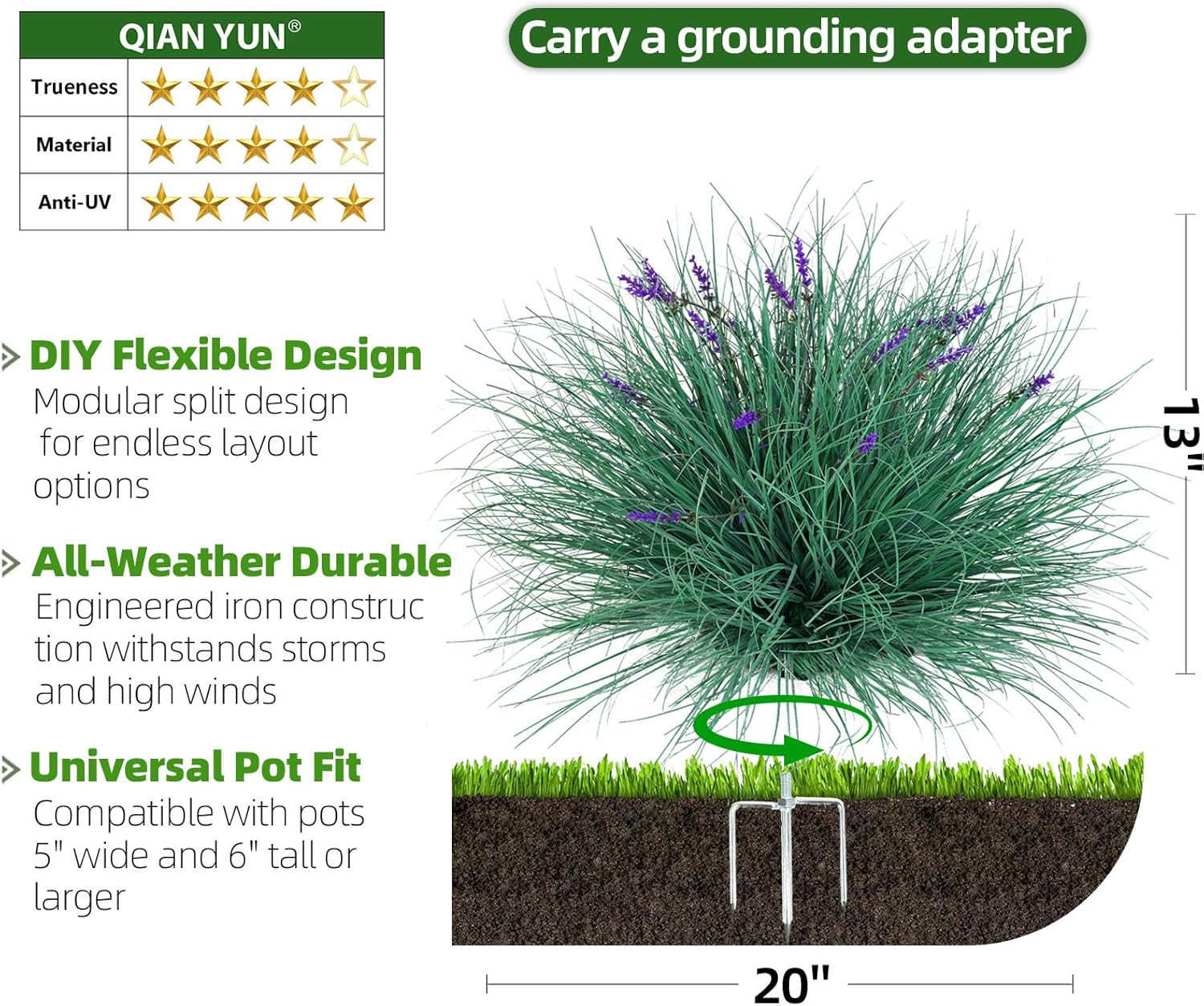 UV Resistant Fake Lavender Flowers – 13” Tall Faux Plant for Outdoor Decor (2)