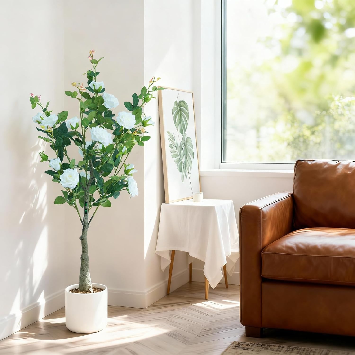2-Pack 1.2m Artificial Rose Blossom Trees with Green Leaves for Indoor/Outdoor