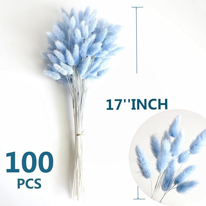 120 PCS Blue Dried Pampas Grass Decor, 17-inch Pompas Floral, Dry Flowers for…