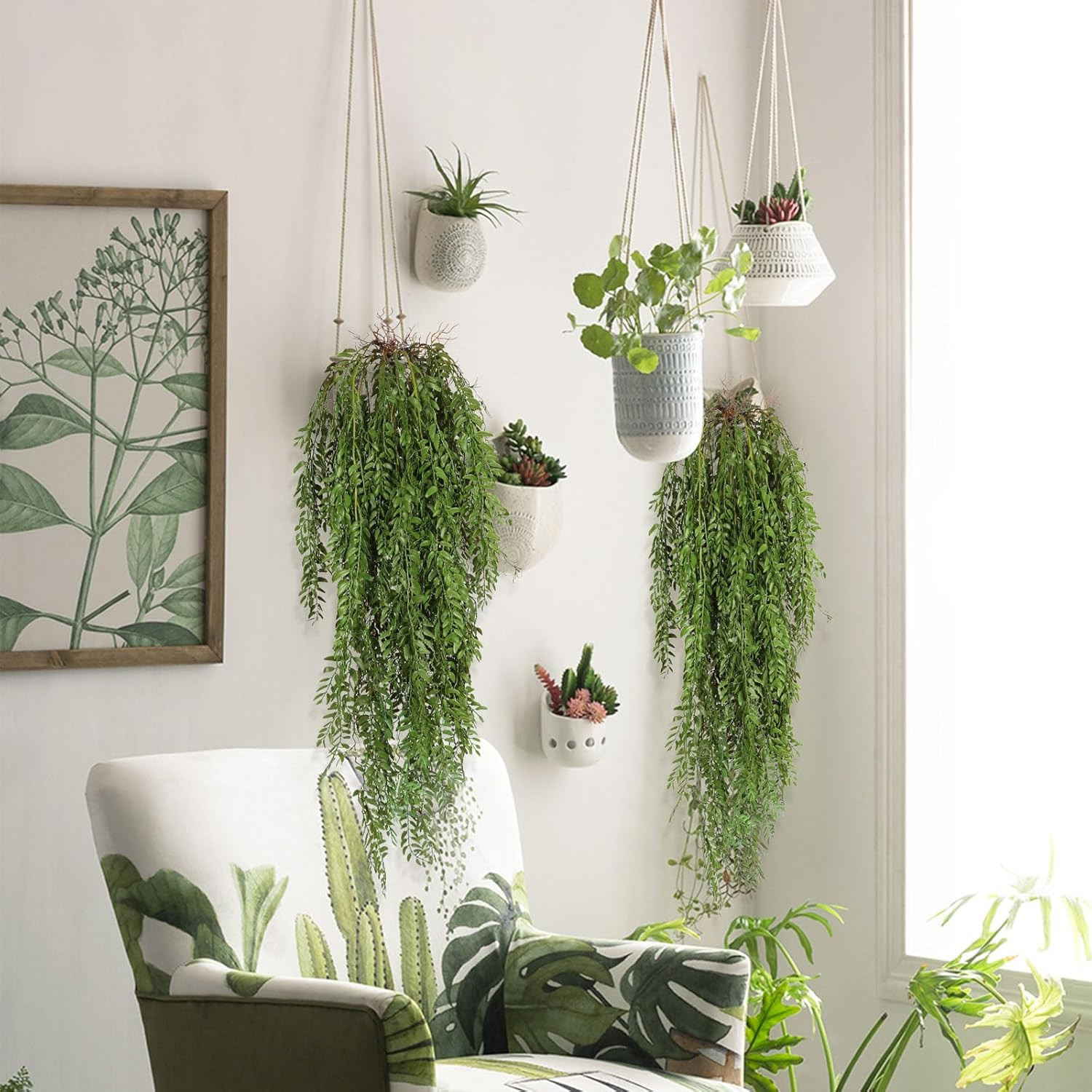 Artificial Hanging Plants 4Pcs 3.7Ft Faux Ferns Ivy Willow Vine Leaves Fake Drap