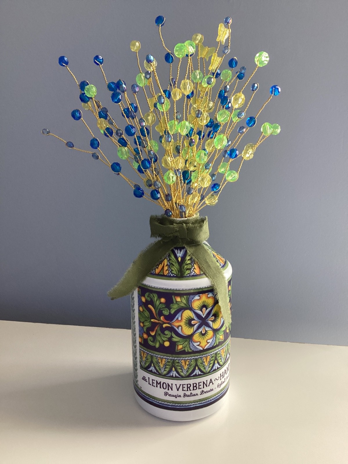 BOUQUET VASE COTTAGE DECOR FARMHOUSE STYLE HANDMADE BEADS ON WIRE WRAPPED NEW