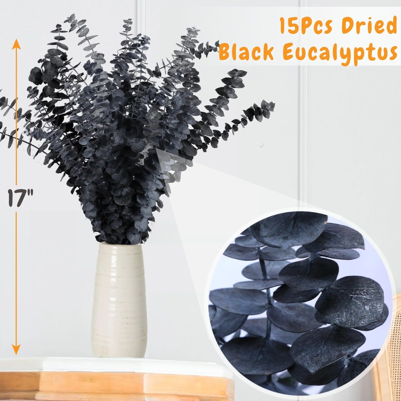 15pcs Real Black Eucalyptus Stems – Flowers and 17 Inch Preserved
