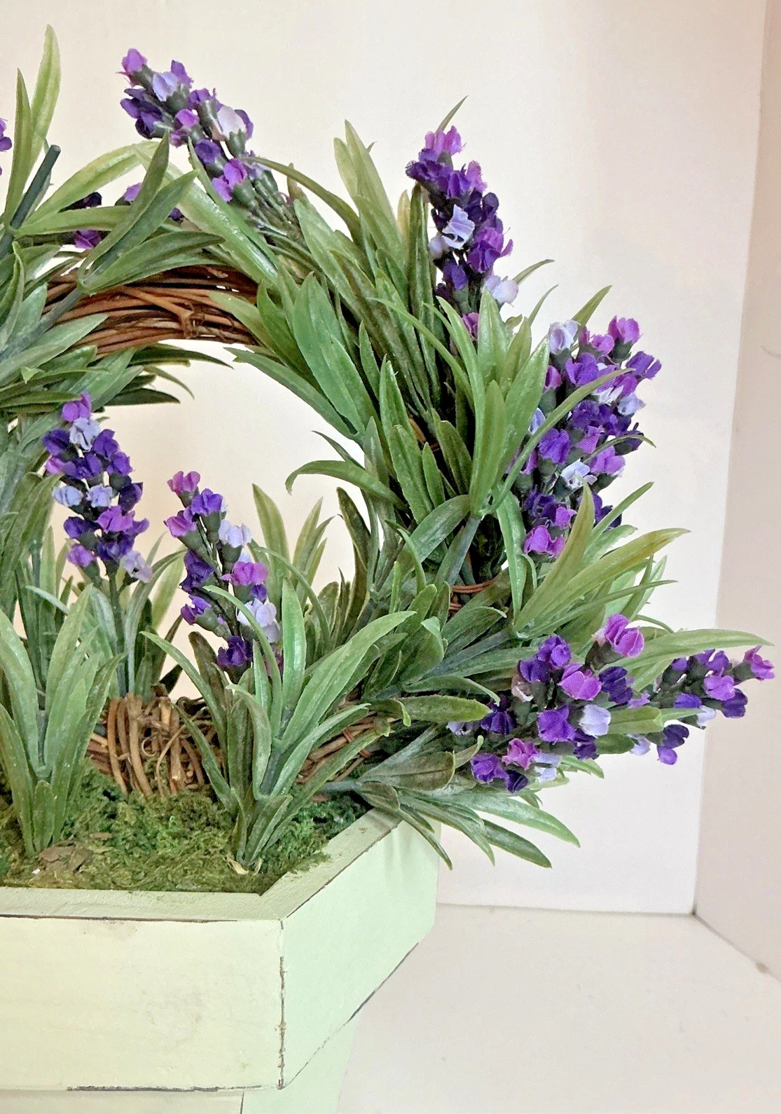 Artificial Lavender Topiary Plant 11×10 In White Wooden Pot Farmhouse Decor