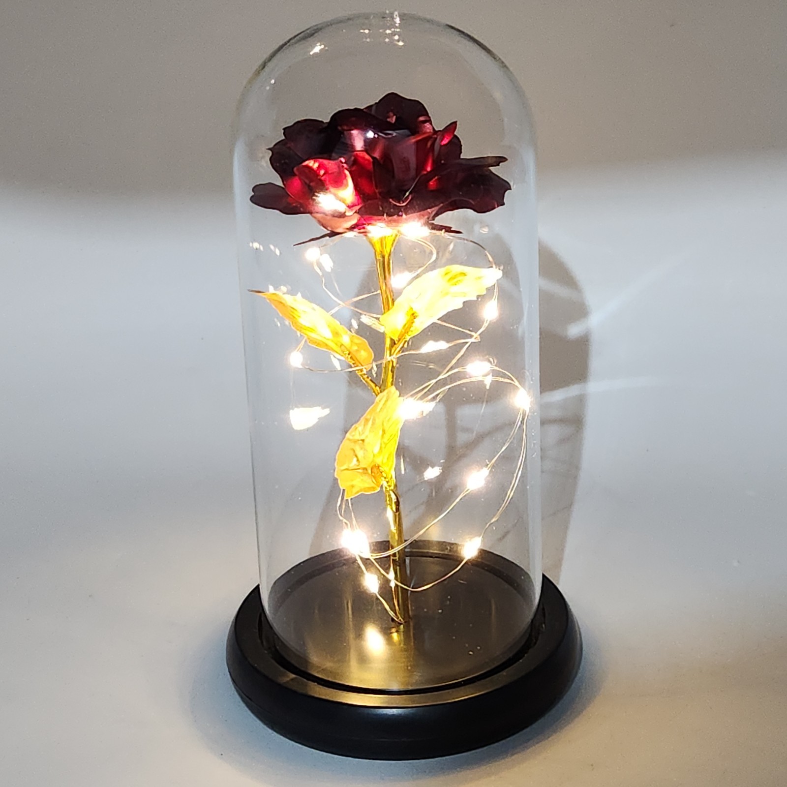 Rose In Glass Dome LED Night Light Flower Anniversaries Holidays