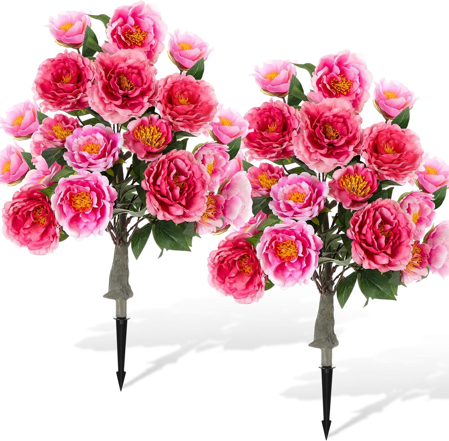 2 Pack 36″ UV Resistant Artificial Peonies for Indoor/Outdoor Decor – Champagne