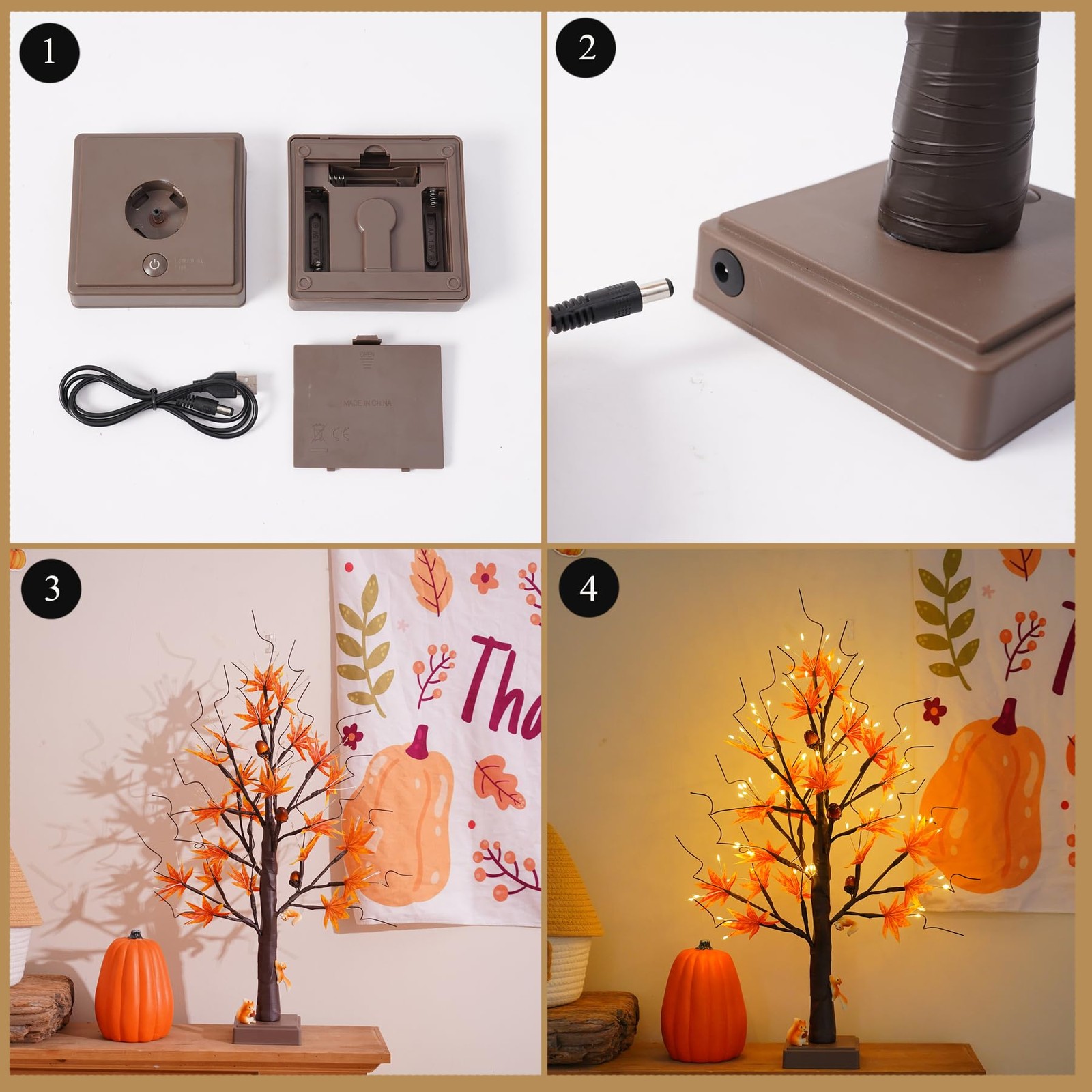 24” 72 LED Fall Decorations for Home, Birch Tree Lighted Fall Maple Leaves Ar…