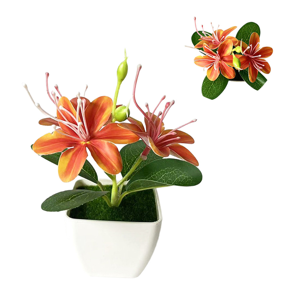 Artificial Jasmine Arrangement 4.9 inches in White Square Pot with Moss Liner