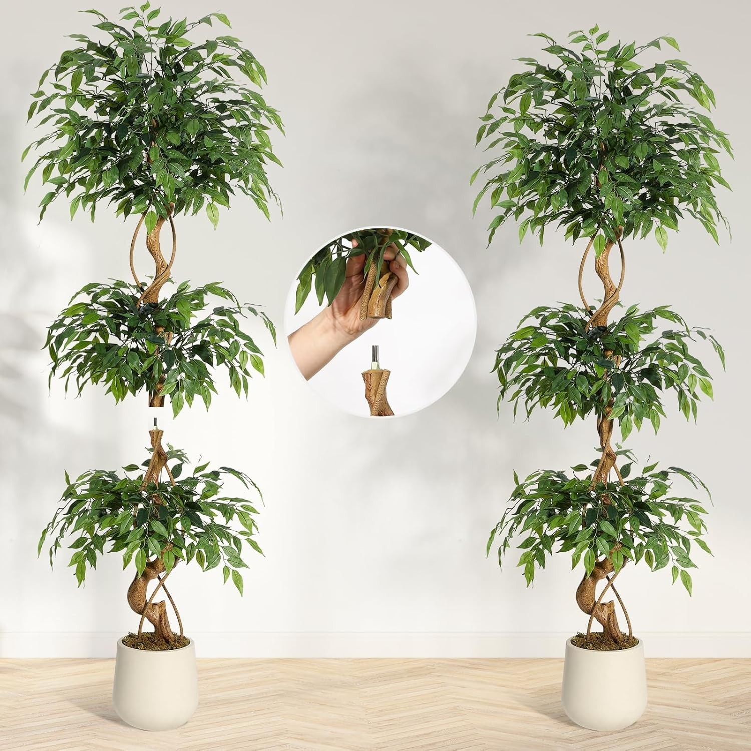 4/5/6ft Ficus Artificial Tree with Natural Trunks Home Decor Twining Vines Tree