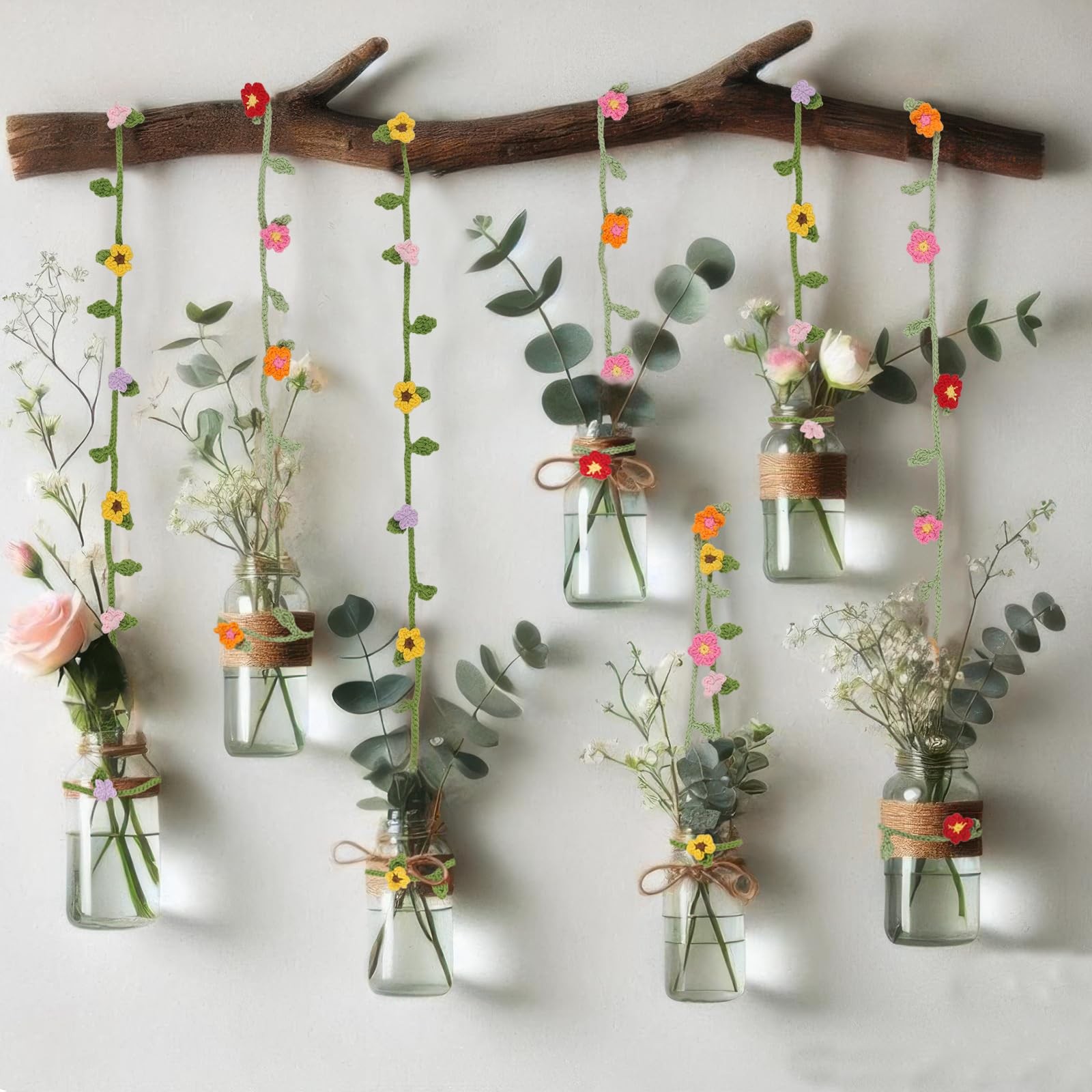2 Pcs Crochet Flowers Hanging Plant Daisy Sunflower for Accessories Car Flowe…