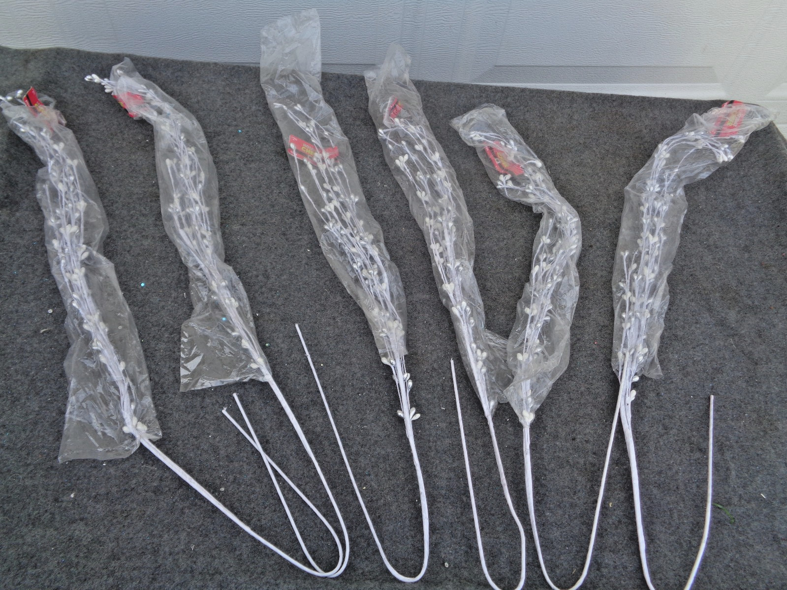 6 – Holiday Cheer Silver & White Stems Floral Picks 30″