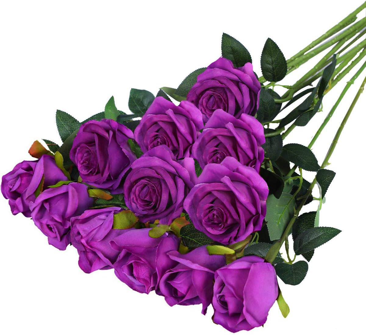 12PCS Artificial Silk Flowers Realistic Roses Bouquet Long Stem for Home Wedding