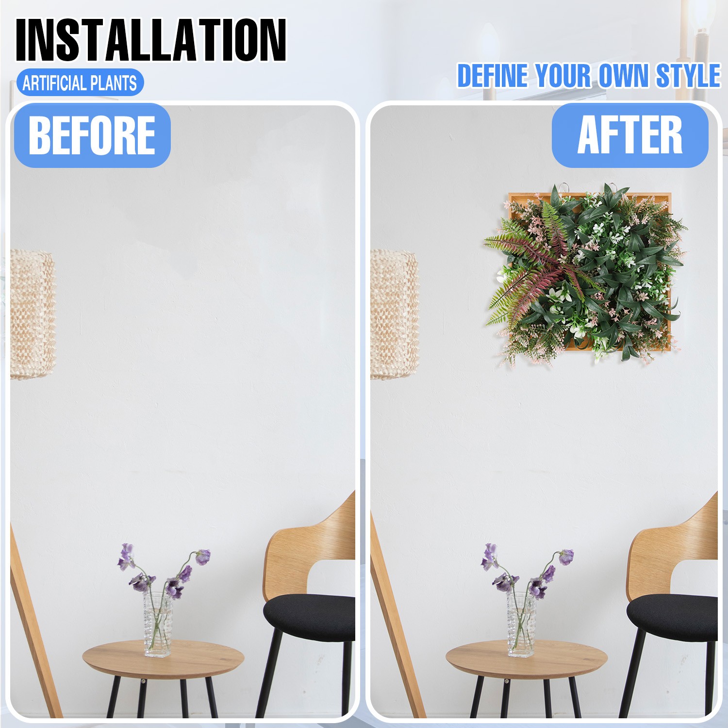 Artificial Plants Wall Hanging Greenery Boxwood in 13in Wood Frame Indoor Decor