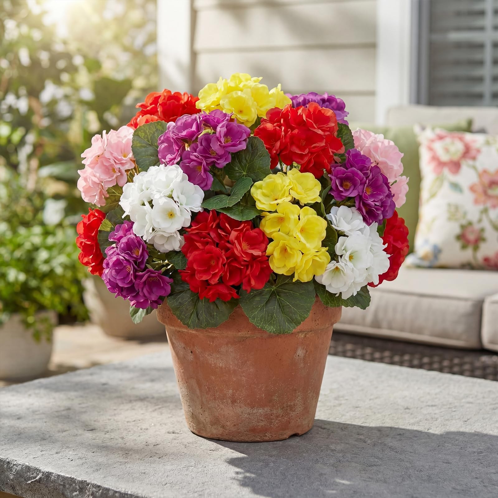 AMORISE12 Pack Artificial Geraniums for Outdoors,UV Resistant Fake Geranium P…