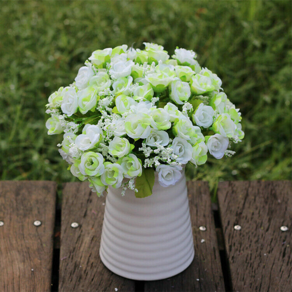 21 Heads Artificial Rose Bud Fake Silk Flowers Bouquet Wedding Party Home Decor