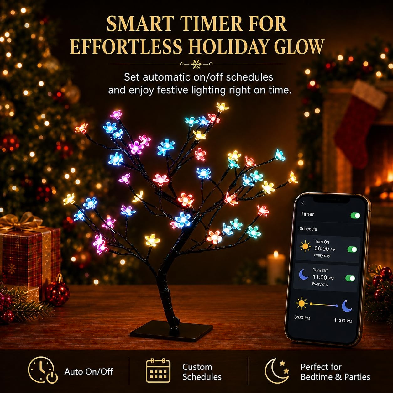 Smart LED Cherry Blossom Bonsai Tree 2 Pack, 16 Inch RGB Lamp