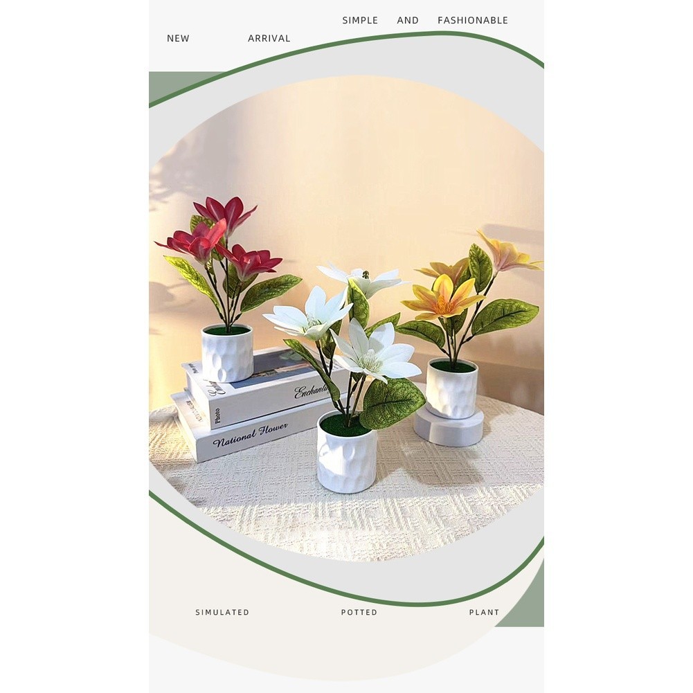 Artificial Magnolia Silk Flower For For TRIO Potted Plant Home Decor Wedding