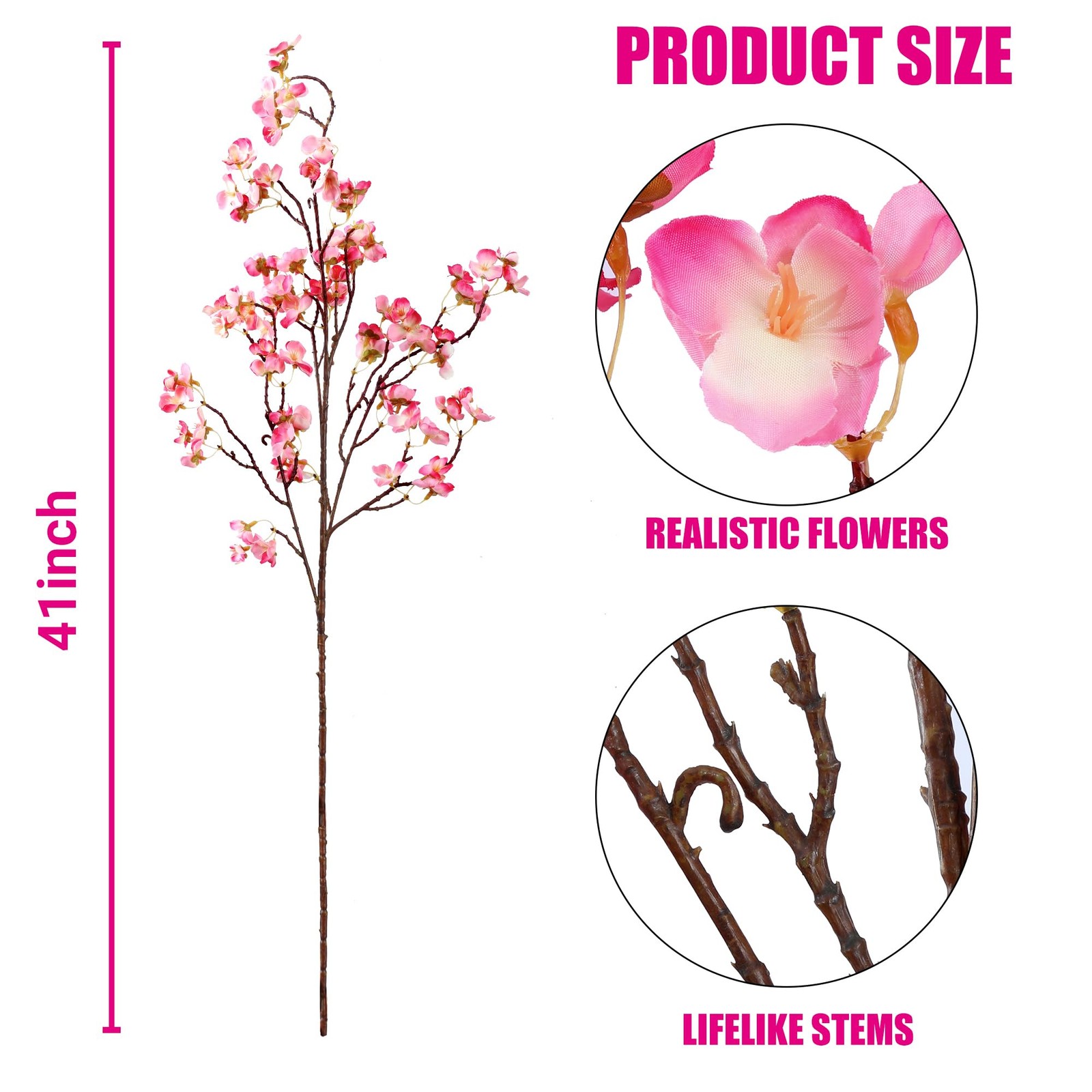 Artificial Cherry Blossom Flowers 4 Pcs Faux Cherry Blossom Stems Faux Silk C…