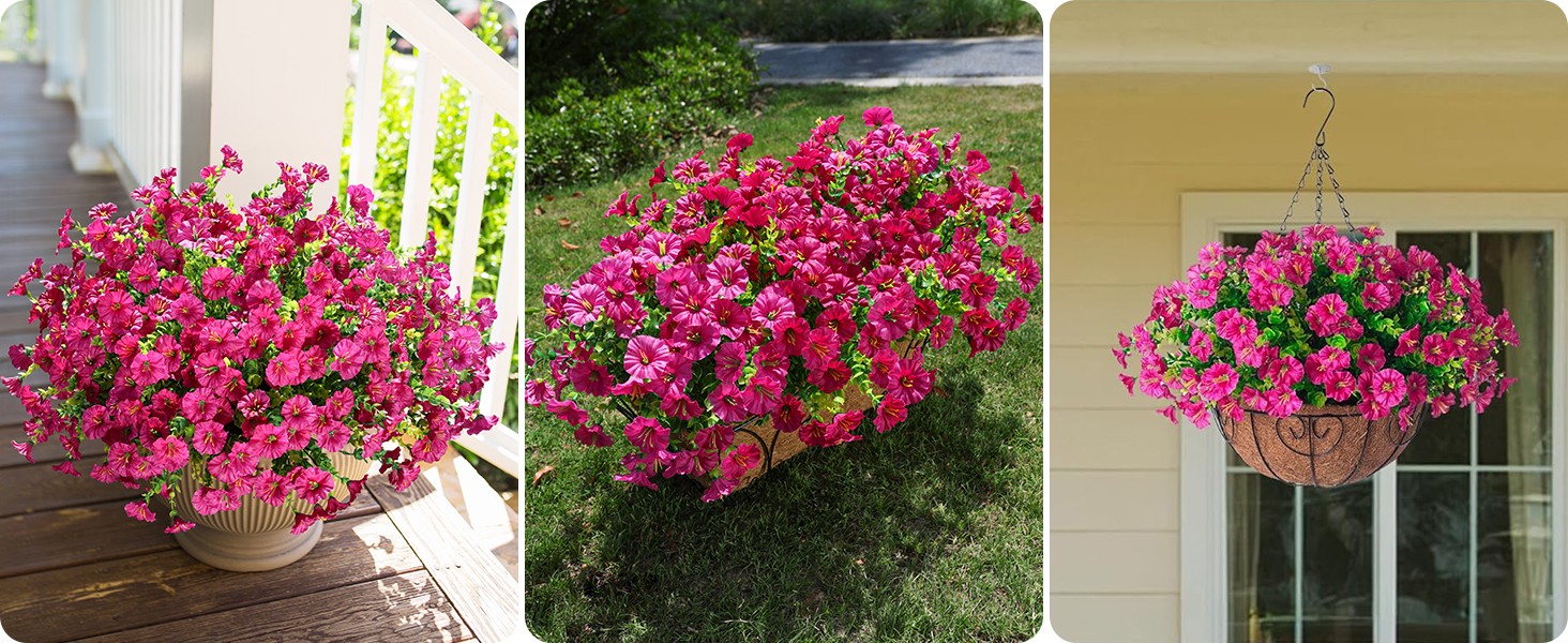 Artificial Flowers for Outdoors Fake Plants Outside Decoration, 12 Bundles Silk