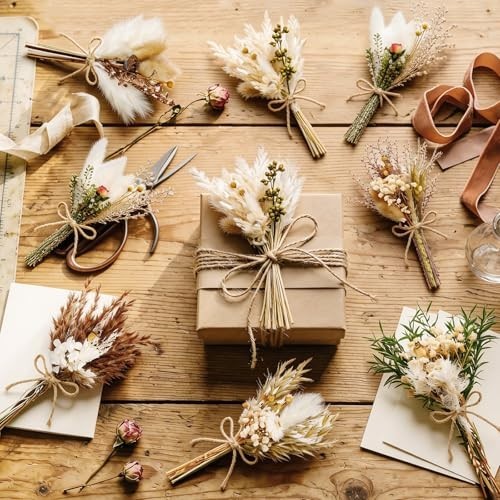 12/24PCS Mini Dried Flower Bouquets – Natural Wildflowers for Vase Decor, Weddin