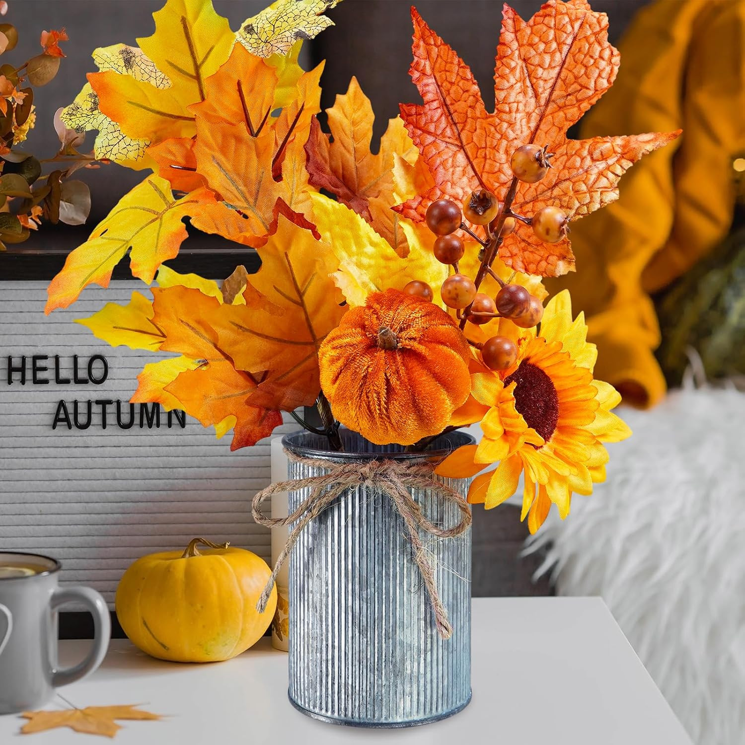 3 Pack Fall Faux Potted Plants Rustic Thanksgiving Floral Arrangements