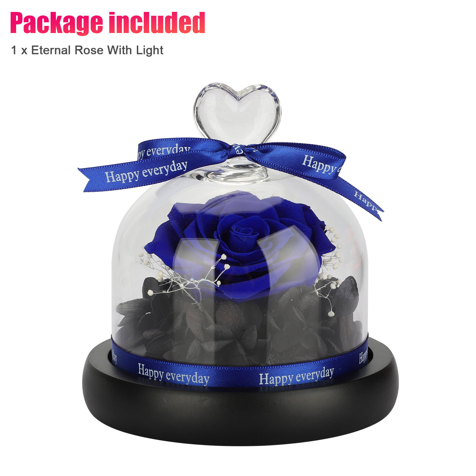 LED Eternal Forever Rose Flower Glass Dome Ring Lighted Christmas Preserved Gift