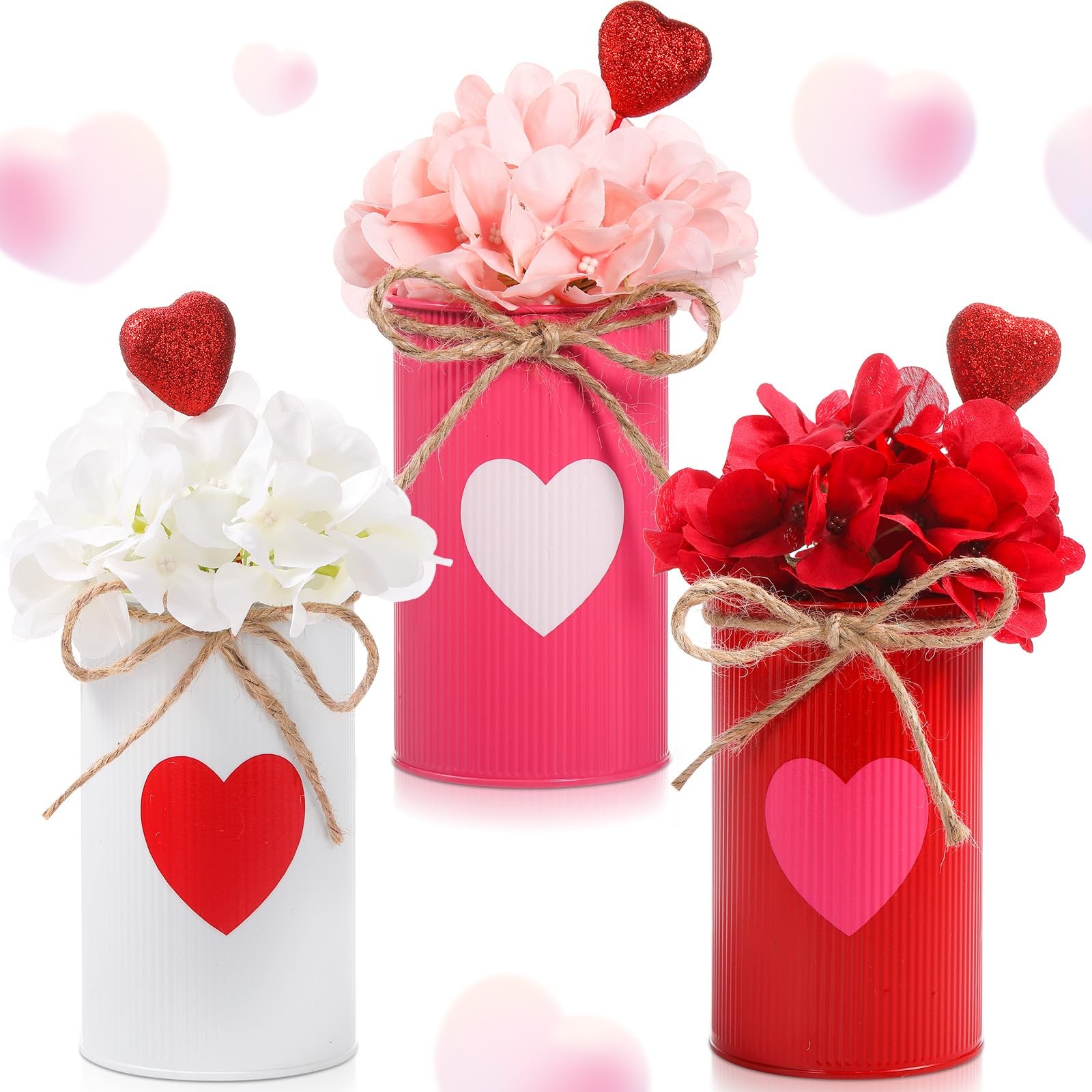 3 Sets Valentine Decoration Table Centerpiece Silk Flower Heart Metal Vase
