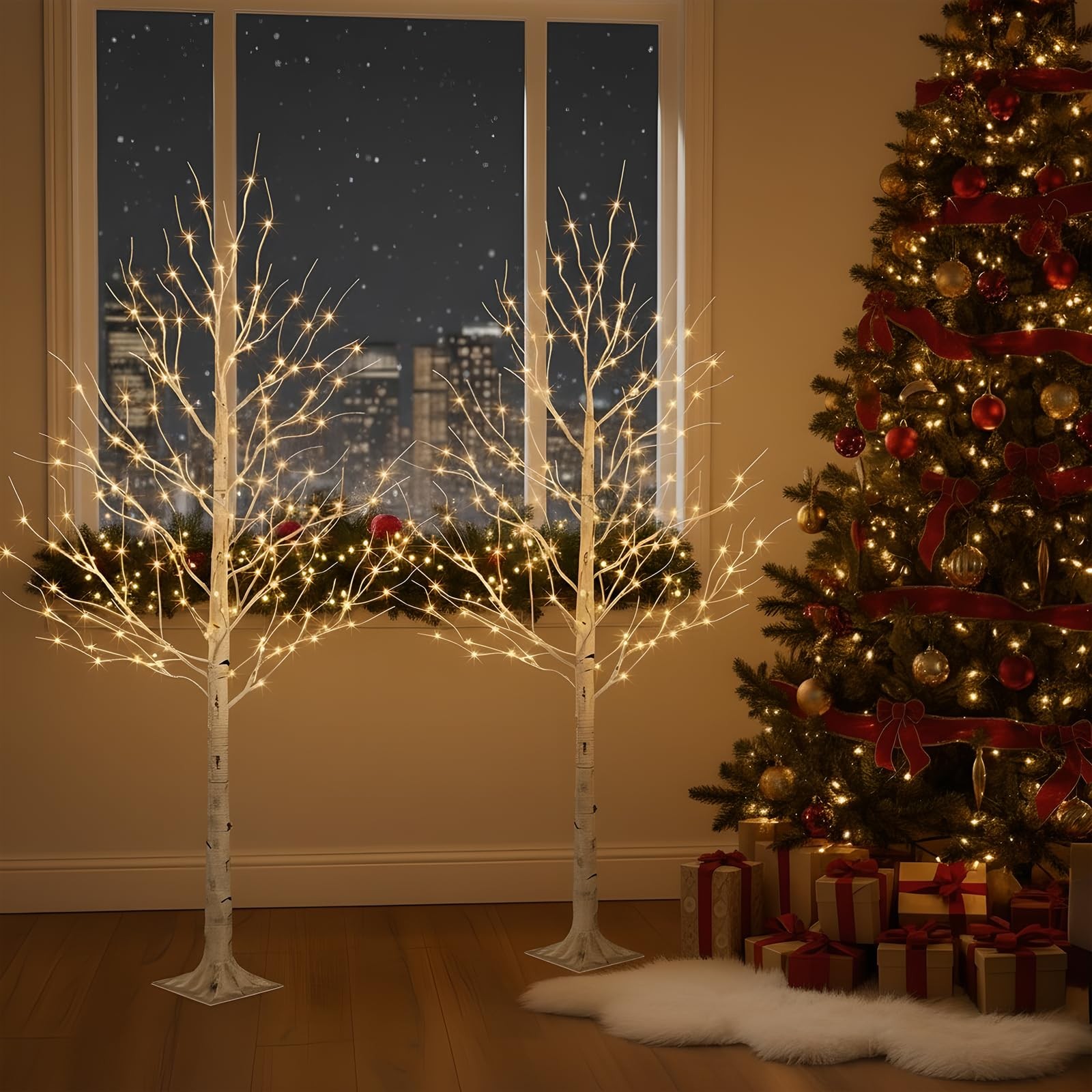 Lighted Birch Tree, 6ft White Christmas Trees with Timer & Dimmer Prelit Arti…