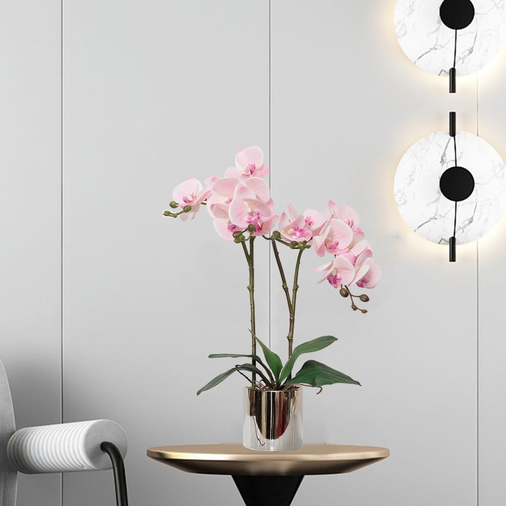 Artificial Orchid Flower Plant Real Touch Faux Orchids in Ceramic Vase Pink 1…