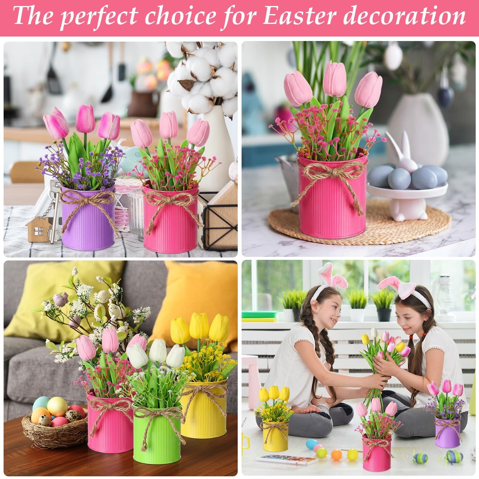 24 Set Spring Table Centerpieces – Faux Tulip & Baby’s Breath Floral Decor for H