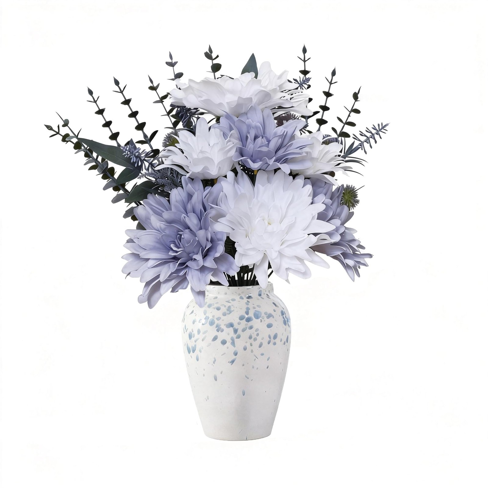 Artificial Dahlia Flower Arrangement with Gray Ceramic Vase, 15” Faux Floral …