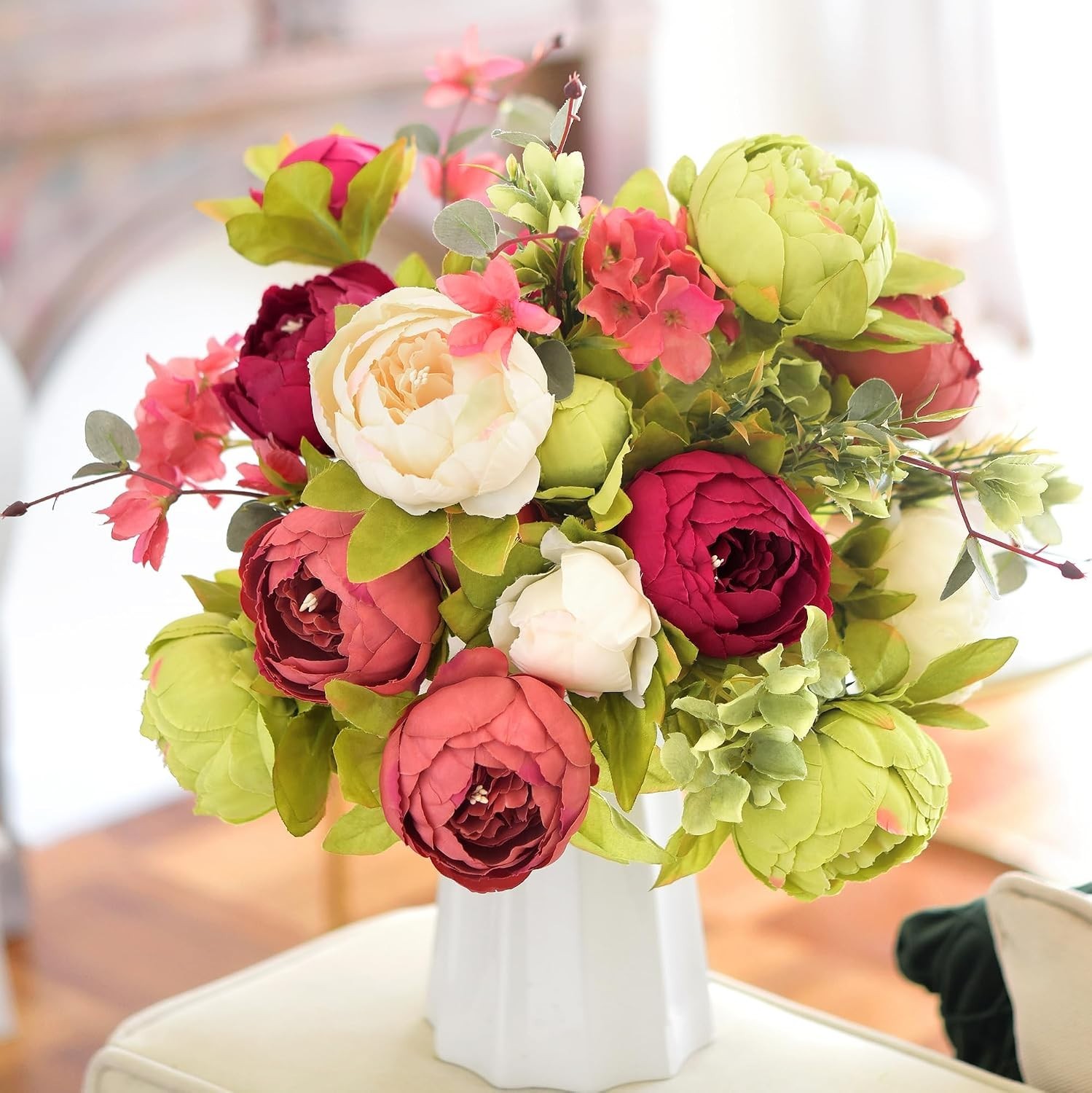 Vibrant Silk Peony Hydrangea Bouquets