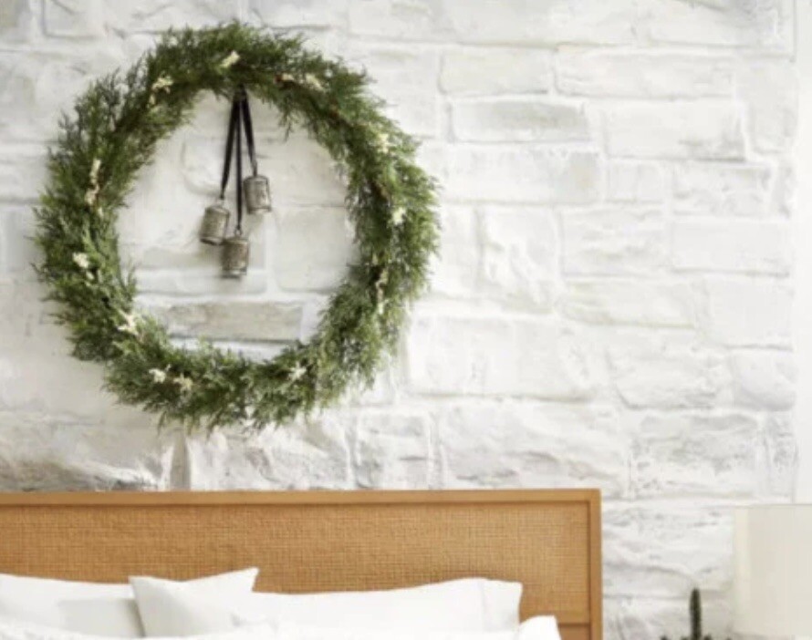 Hearth and Hand Magnolia 32” Faux Cedar Plant Wreath With Berries And Bells