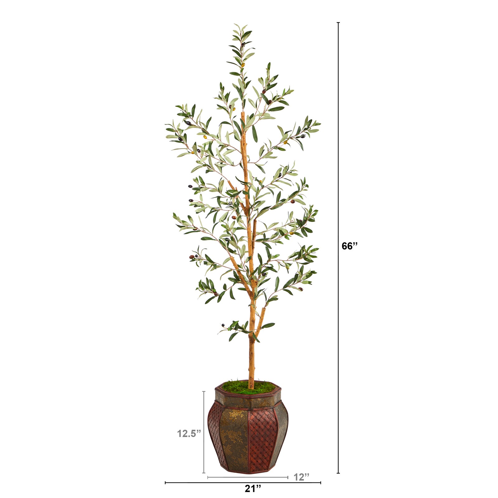 Nearly Natural 5.5ft Olive Artificial Tree in Decorative Planter in Green
