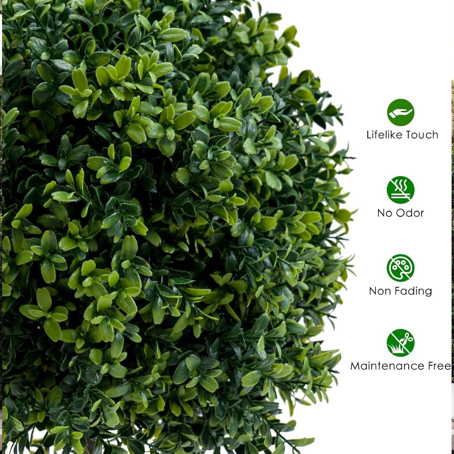 Artificial Topiary Triple Ball Boxwood Tree, 2 Pack Fake Topiaries Trees 20inch