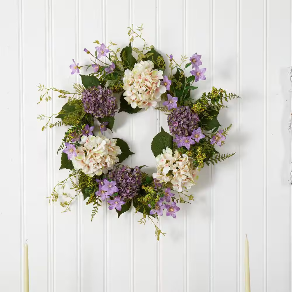 24 In. Indoor Artificial Hydrangea Berry Wreath