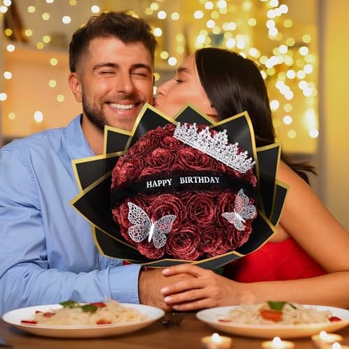 Glitter Roses Bouquet, Birthday Gifts for Women Mom, DIY Fake 36pcs Red