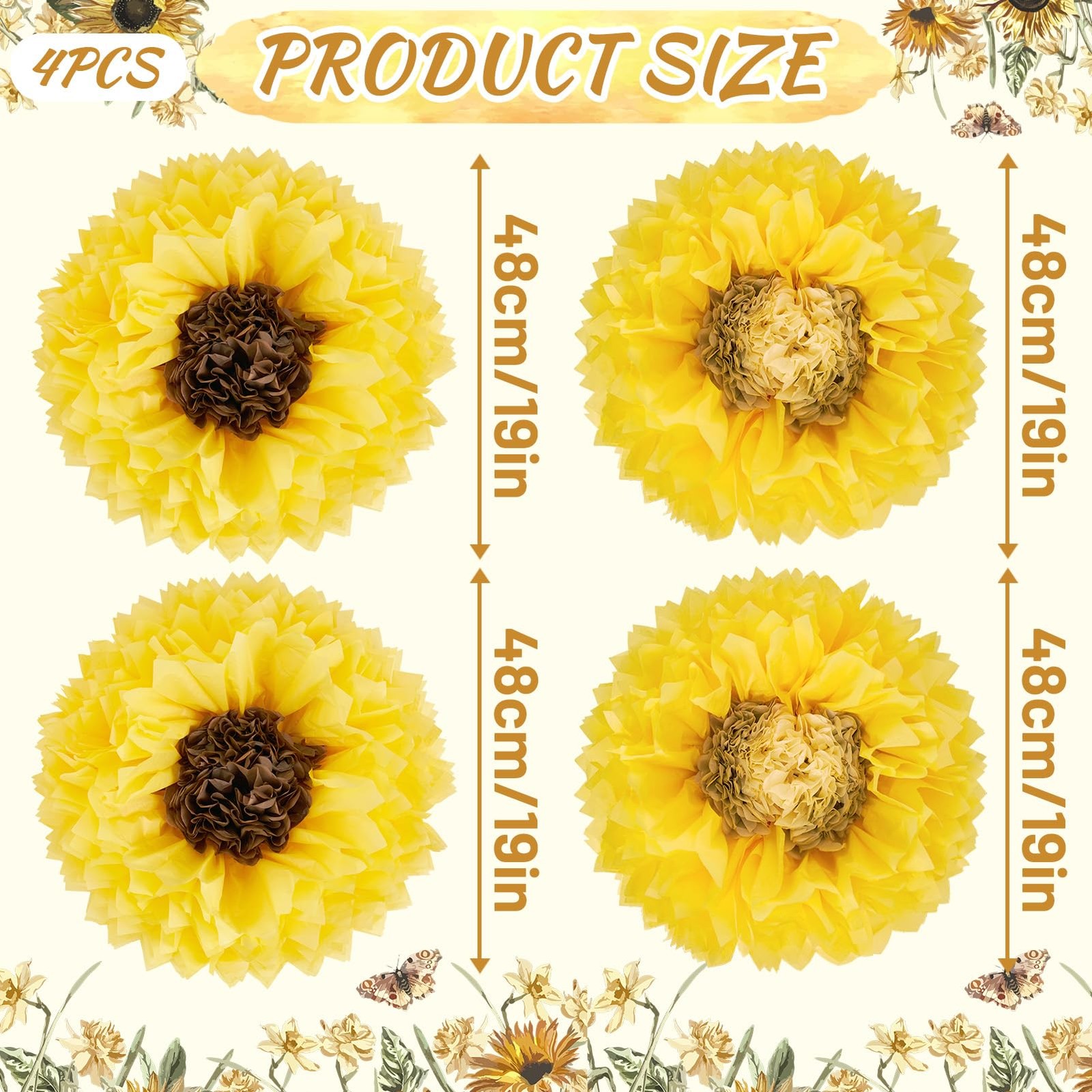 Giant Yellow Sunflower Tissue Paper Flowers Wall Decor Pom Poms 19 In