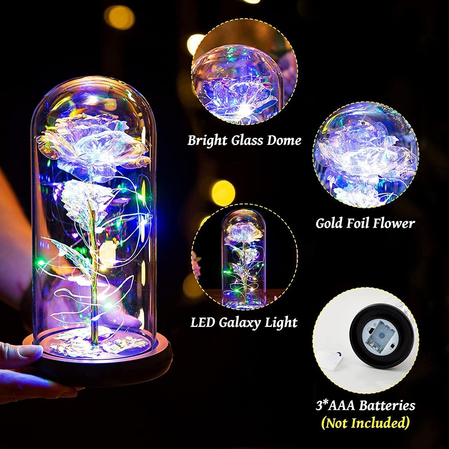 Light Up Roses Forever Rose Lamp Crystal Flower Birthday Gifts for Women