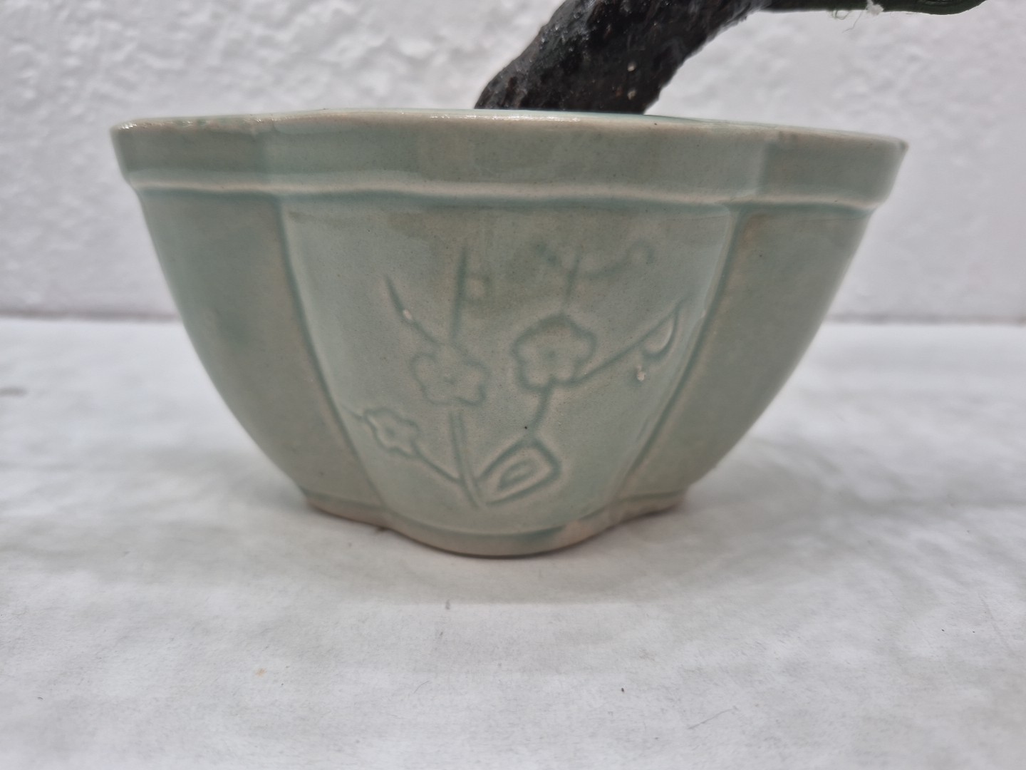 Vintage Chinese Glass Stone Jade Cherry Blossom Bonsai Tree Pink & White Flowers