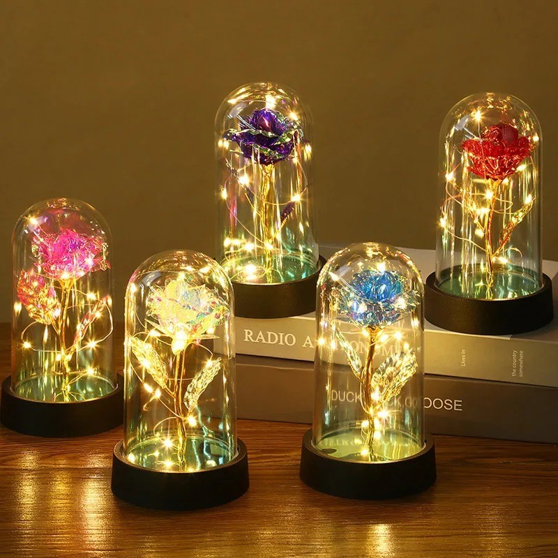 Eternal Forever Galaxy Rose Flower In Glass Dome LED Light Romantic Gift for Her