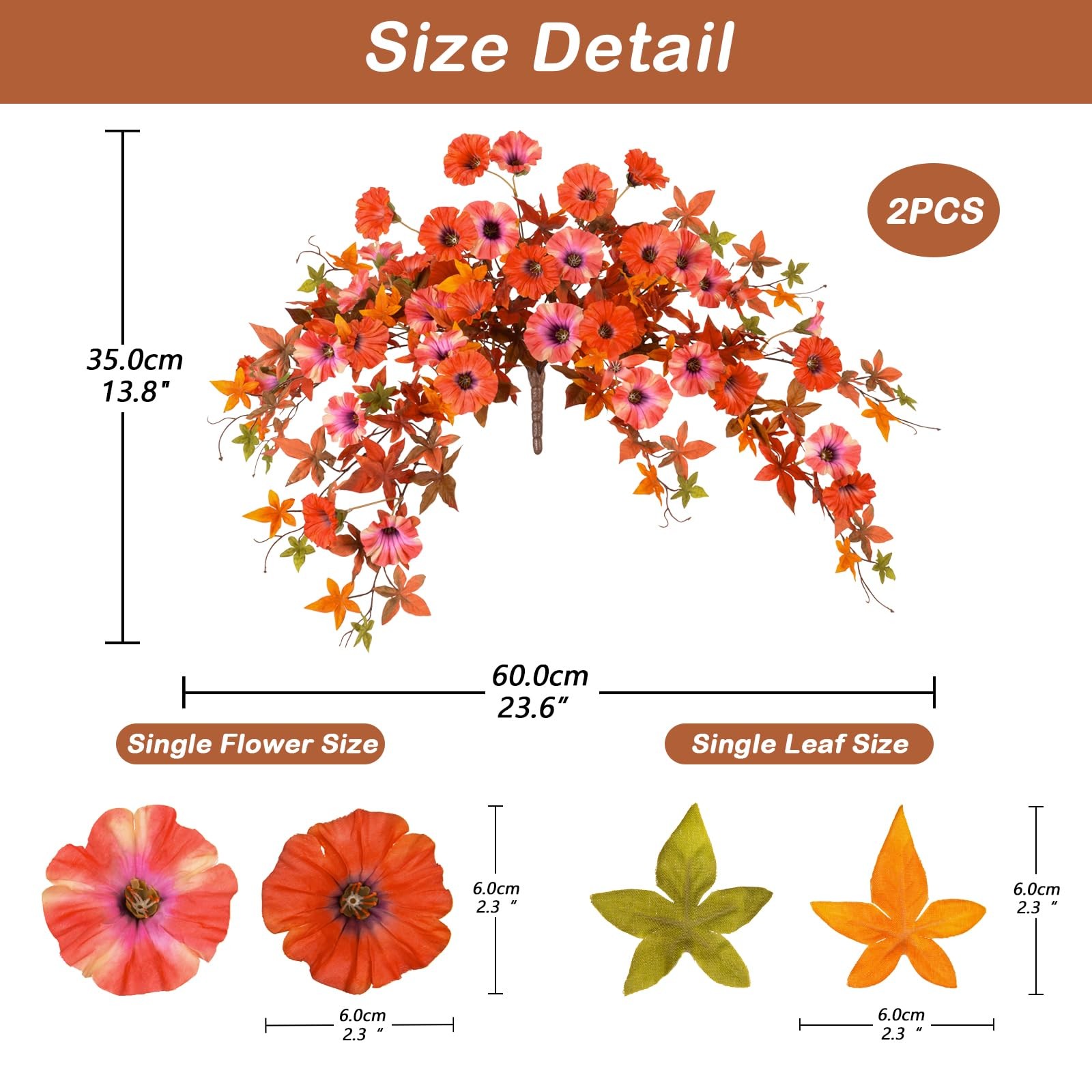 Artificial Fall Flowers for Outdoors Decoration, 2Pcs Fake Morning Glory Hang…