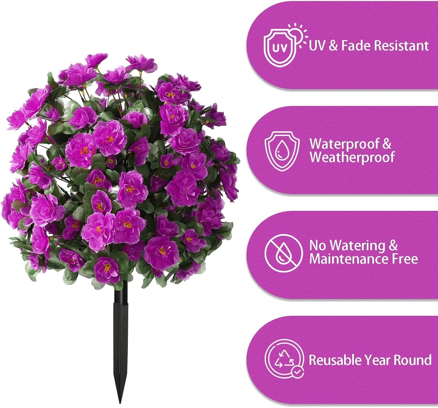 Artificial Flowers for Outdoor with Ground Stakes, 22″ Faux Azalea Silk Flora…