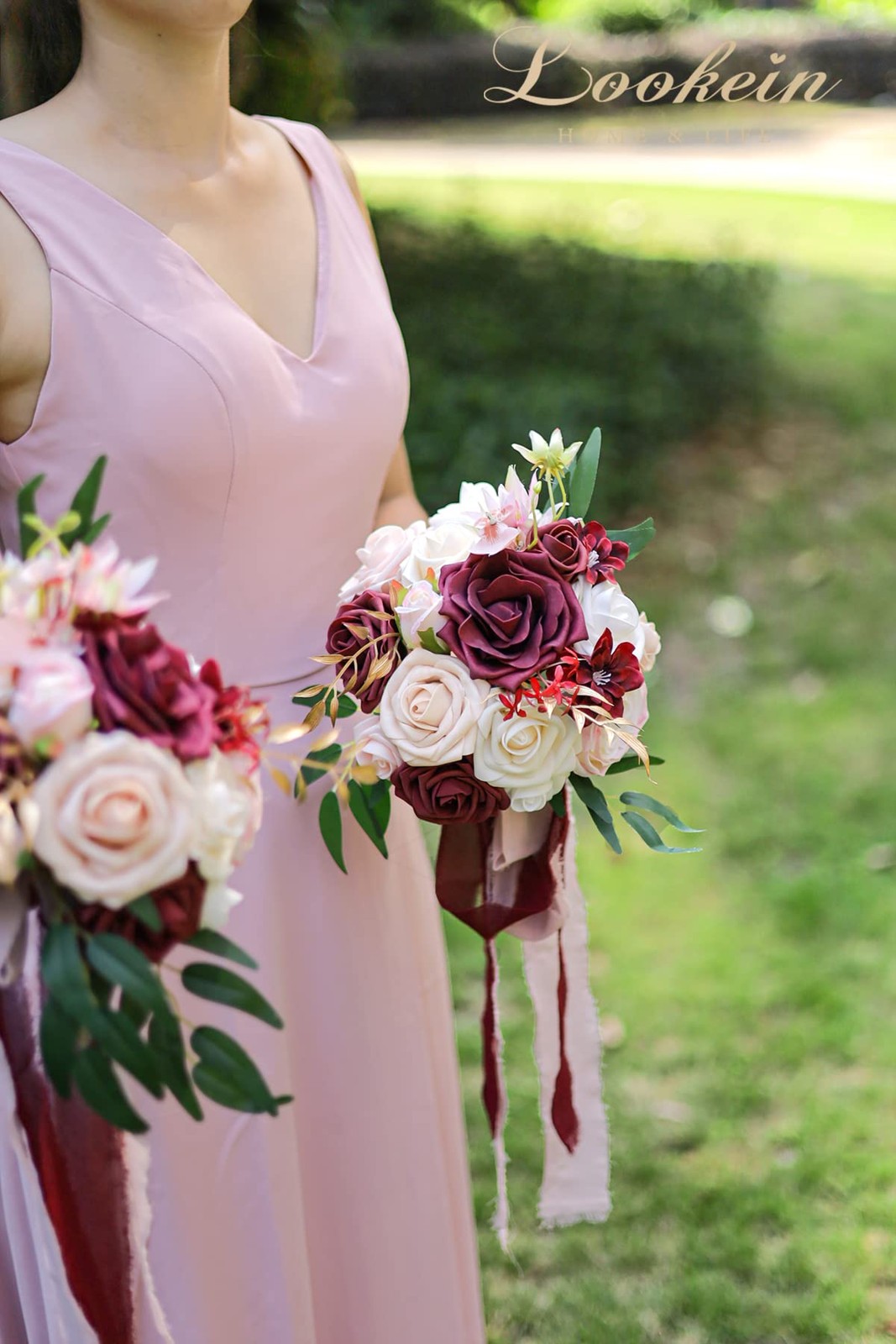Set of 4 Bridesmaid Bouquet for Wedding 7 Inch Artificial Flowers Bouquet Wed…