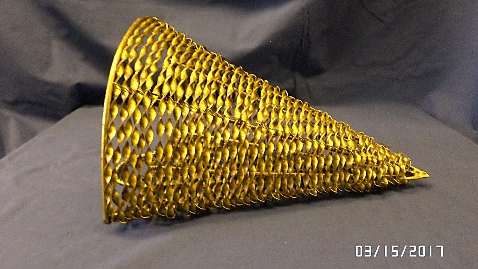 1849M Large Silk Flower Metal Hanging Basket Wall Hugger Cone Shaped Twist Brass