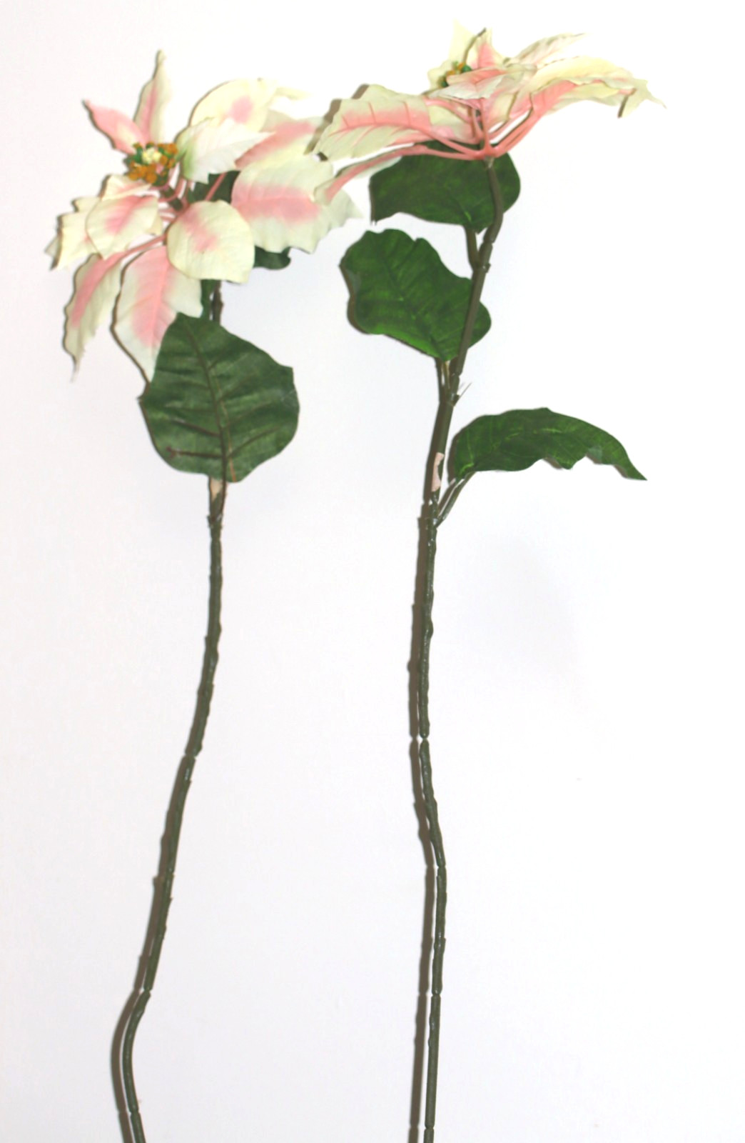2 vintage Large Pink Poinsettia Floral w/long Stems 25″ each Victorian style